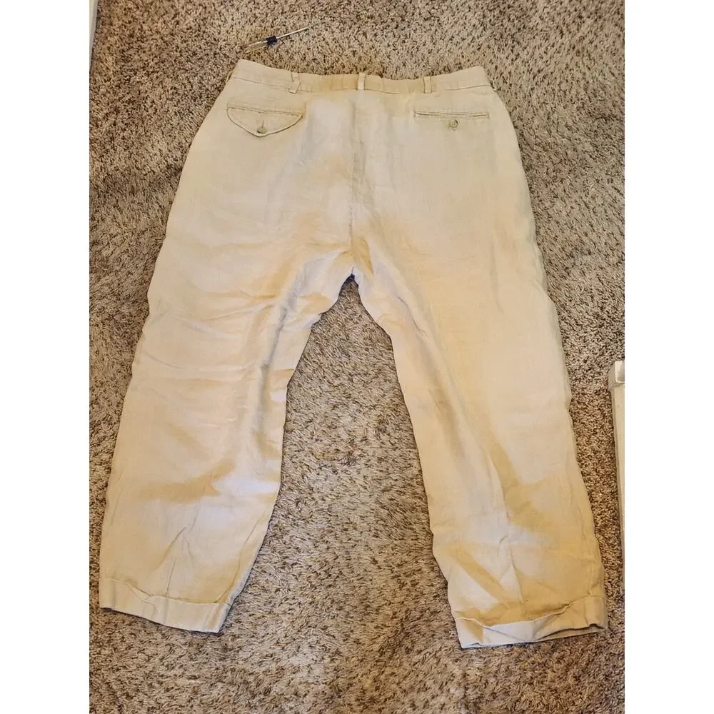 Polo Ralph Lauren Men's Beige Pleated Linen Pants Straight Leg Reg